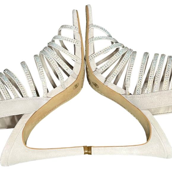 Vince Camuto Kipper Heels 8M True Sand Suede Embellished Strappy Heels Showgirl - Picture 5 of 16